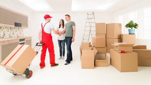 Removal team preparing boxes and household items for transport