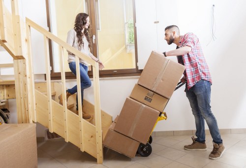 Packed boxes and relocation preparation for a Roehampton home move